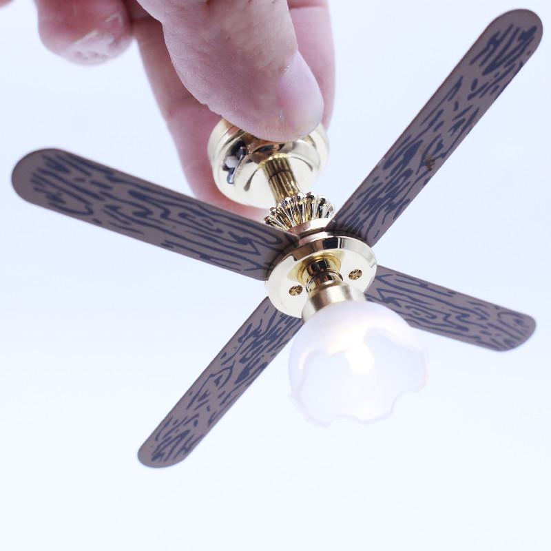 1:12 Nostalgic LED Fan Light Hurricane Lamp - Miniature Dollhouse Scene Decoration, Lights Up