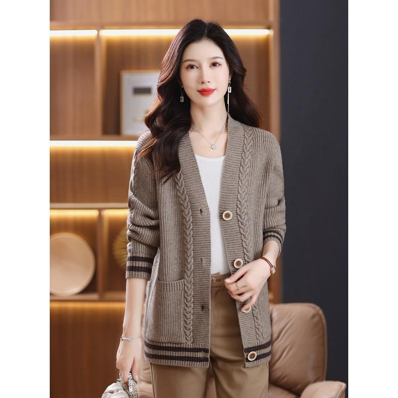 Women S Long Sleeve Knit Cardigan Plus Size Mom Style Casual Outerwear Autumn Winter Sweater