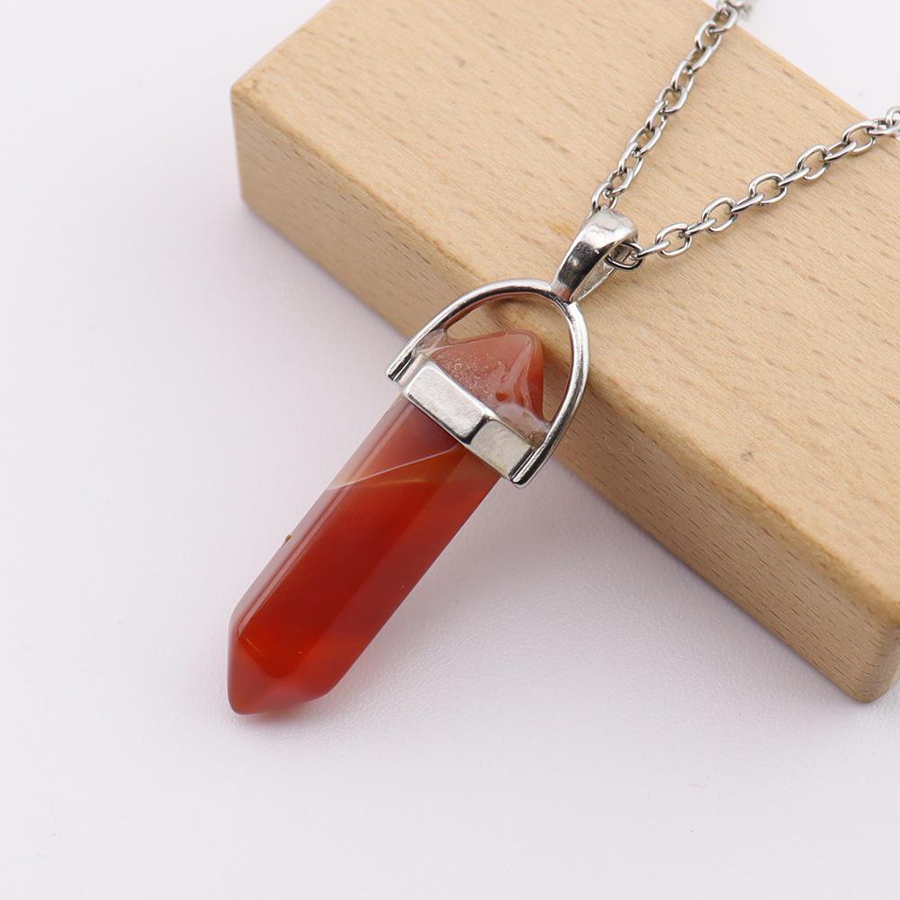 Handmade Amethyst Rose Quartz Hexagonal Pillar Pendant Necklace (N760)