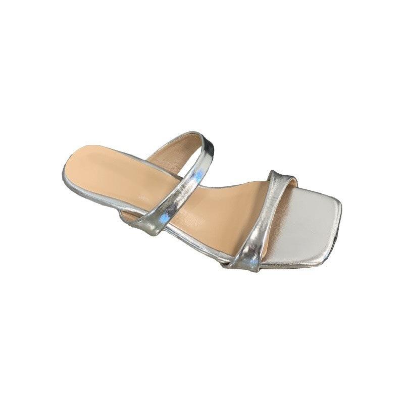 Open-toed cool slippers women's 2025 new sexy square head one-word drag summer commuter slippers