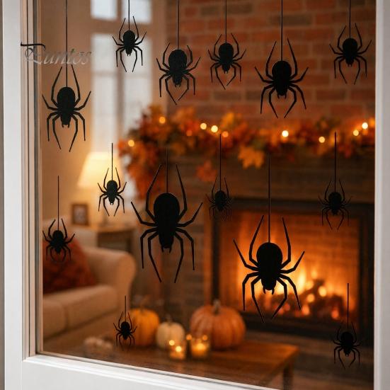 Window Clings Halloween Spider Static Cling, Black Silhouette Glass Wall Sticker, No Residue Self-Adhesive Decal Spooky Decal, Decor for Home