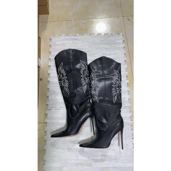 Women's Western Cowboy Stiletto Boots - Embroidered Pointed Toe, Sexy Knight Ankle Chic Footwear