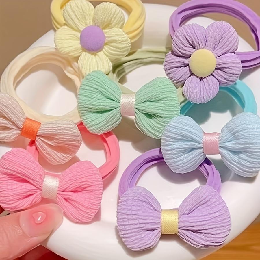 6pcs Sweet Solid Bow Hair Ties for Girls - Soft Polyester Ponytail Holders & Accessories