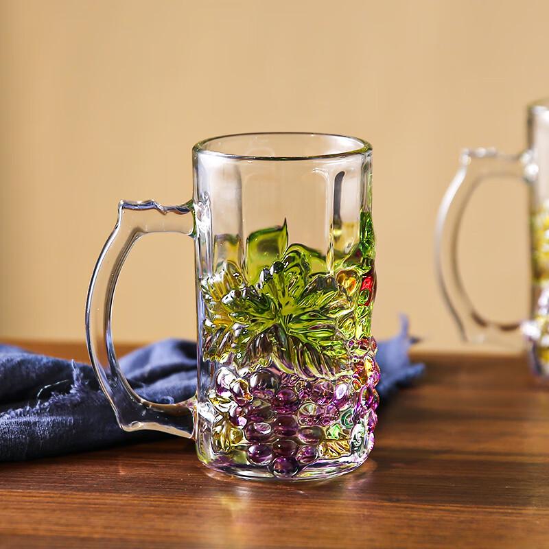 Flavinmci Ręcznie Malowane Filiżanki ze Szkła Borokrzemowego z Motywem Winogron, Zestaw 2 szt.