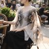 Long Length Sun Protection Shawl Flower Pattern Chiffon Scarf Breathable Shawl  Outdoor Activities