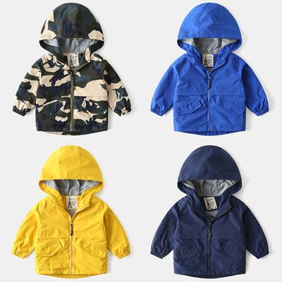 Children's Windbreaker Jacket Children's Autumn Tops Baby Solid Color Zipper Shirt Boys Hooded Jacket