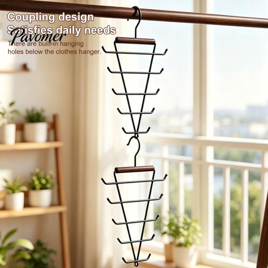 Vertical Wardrobe Storage Hangers V Shaped Closet Organizer, 12 Hooks 360 Degree Swivel Hook Design, Space Saving Organizers Beech Wood Hanger