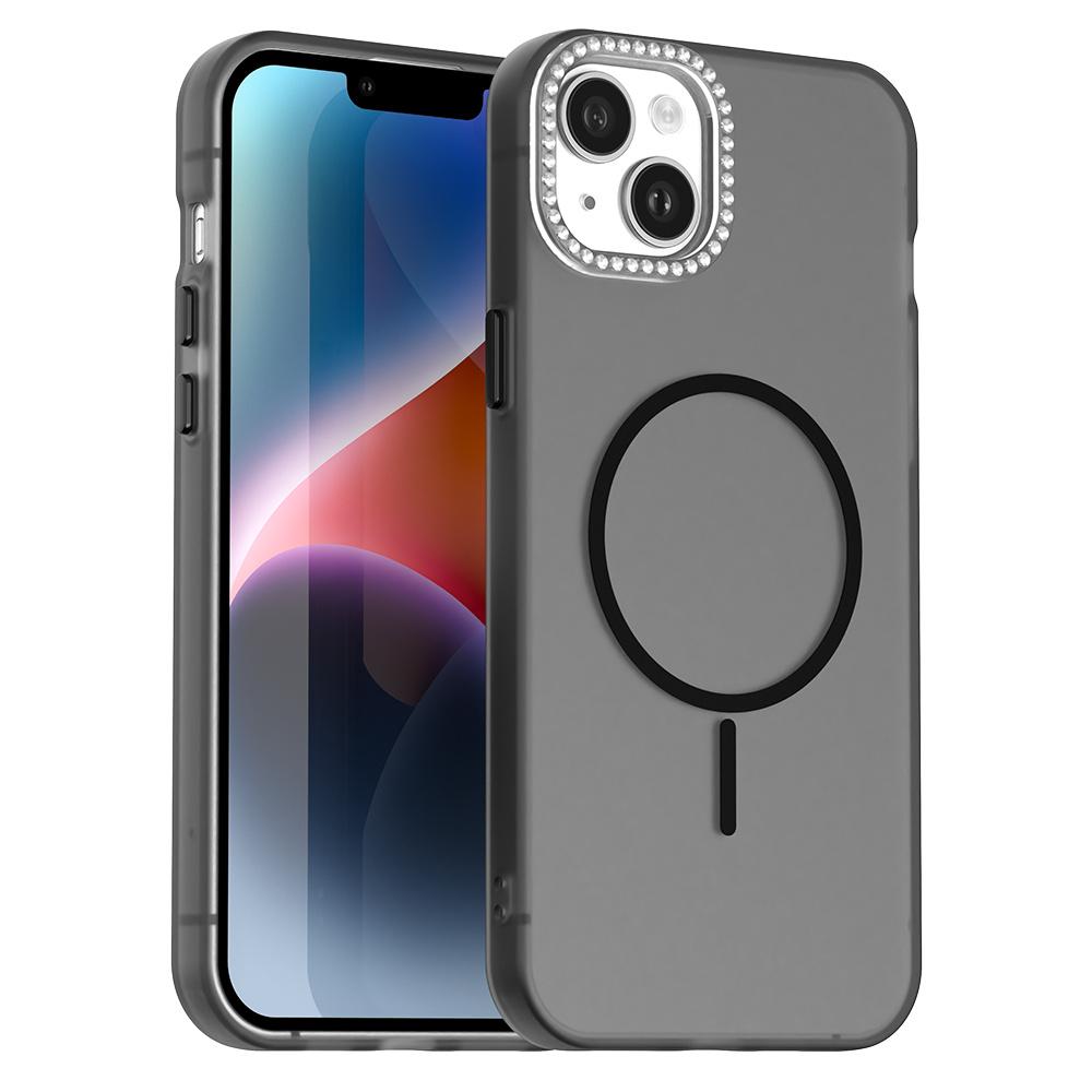 For iPhone 14/13 Case Compatible with MagSafe TPU+PC+PET Phone Cover Rhinestone Decor Lens Frame