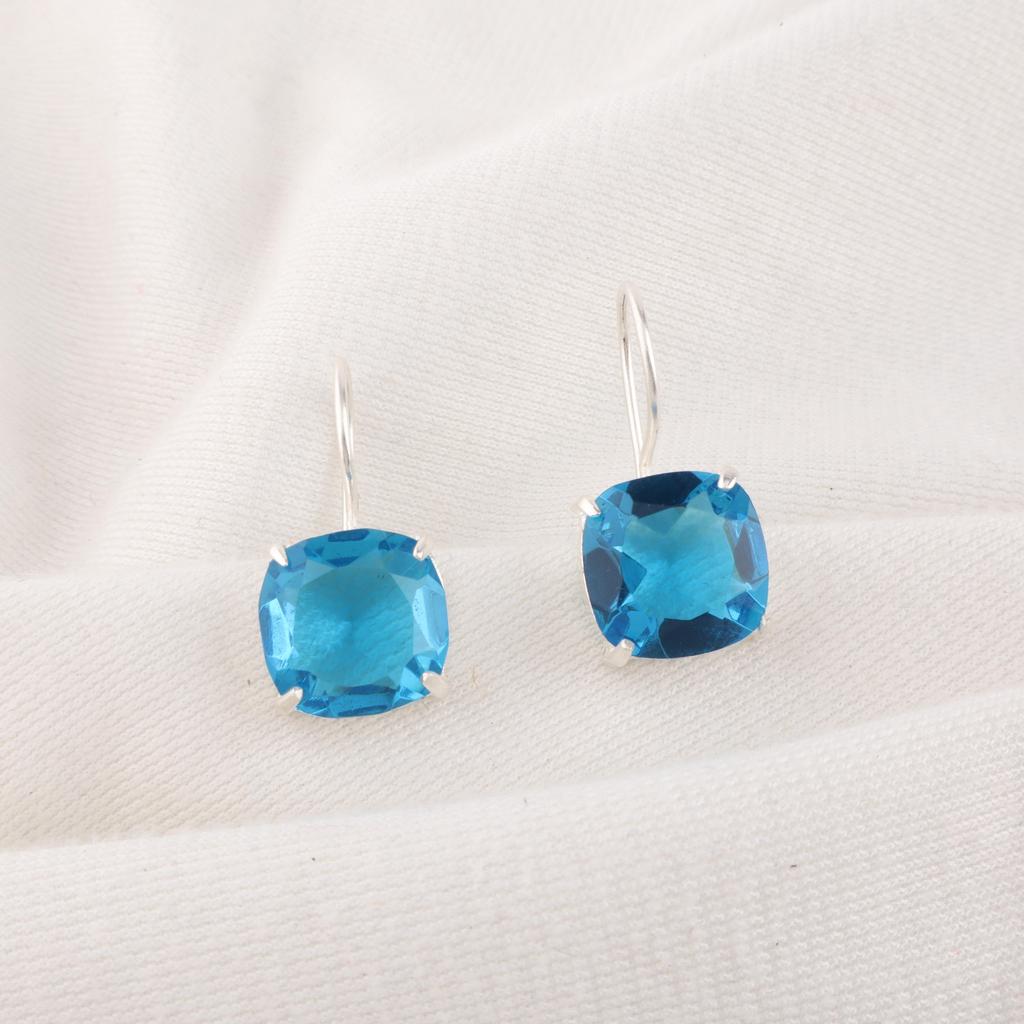 Swiss Blue Topaz Earring Gemstone Earring, 925 Solid Sterling Silver Earrings Jewelry Handmade Earrings, Silver Jewelry For Gift