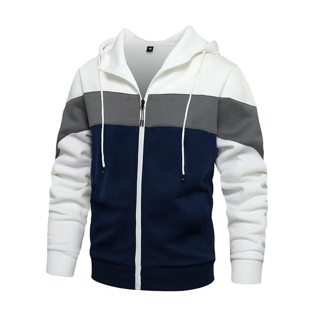 Men's Plus Size Color Block Hooded Zip-Up Cardigan Jacket - European & American Spring/Autumn Casual Wear