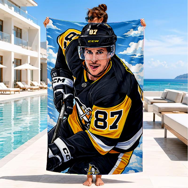 Pittsburgh Hockey Player Crosby Beach Towel, Super Soft Microfiber, Perfect Gift for Her/Him, Birthday, for Pool, Beach, Travel, Decor Beach Party