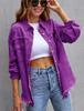 Dame Europeisk og Amerikansk Stil Ensfarget Ripped Denimjakke