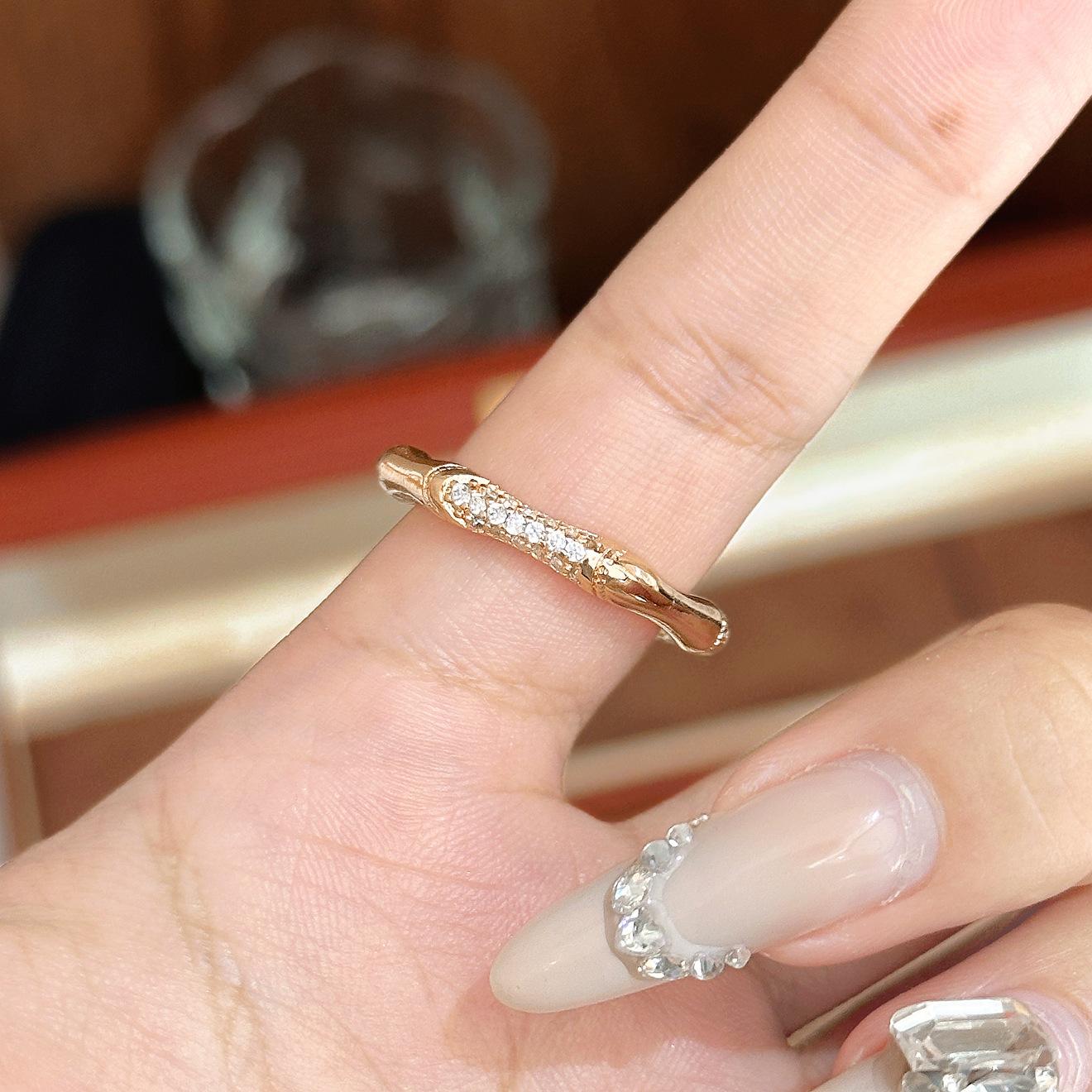 Xiaohongshu popular exquisite bamboo joint open ring raw joint high-rise copper inlaid zircon jewelry