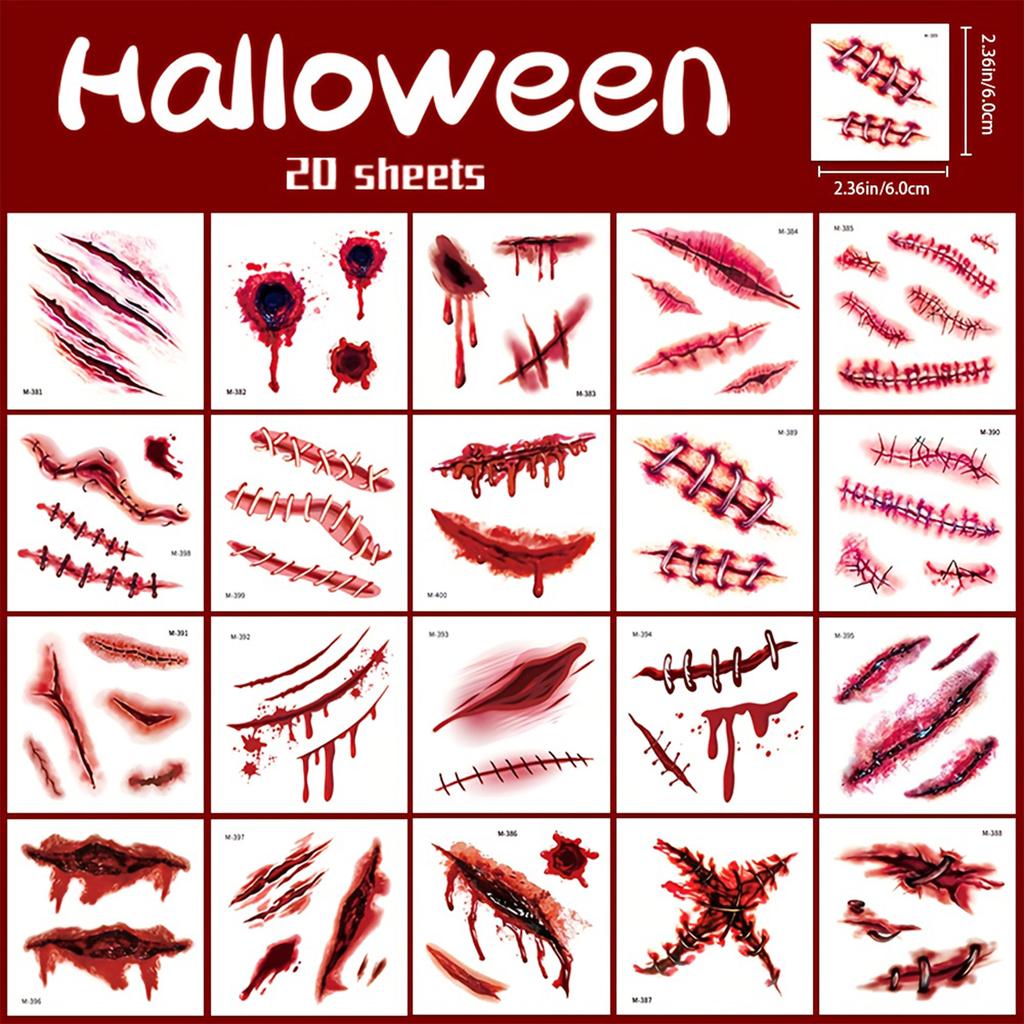 20PCS Halloween Scar Stickers for Face, Realistic Wound Effect Makeup Kit for Party Costume