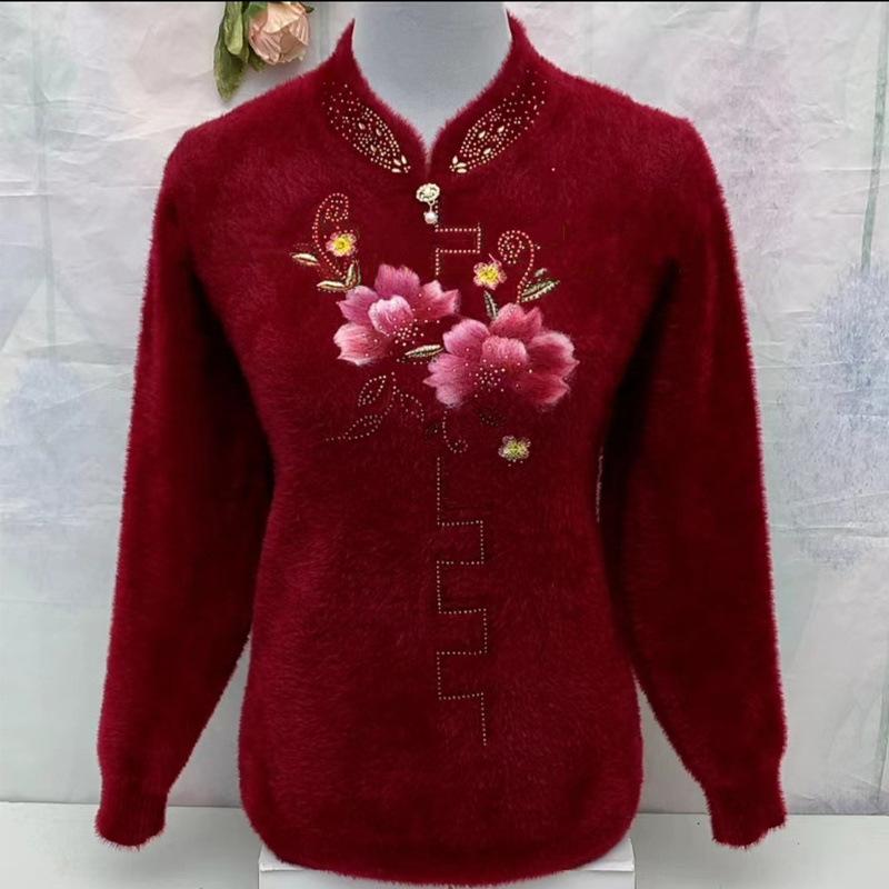 

Женский осенне-зимний свитер из искусственного меха норки с плюшевой утепляющей основой для людей среднего и пожилого возраста XS вино красного