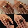 Fashion Metal Glossy Plain Ring Open Ring Set, Exaggerated Smudge Resin Wide Ring