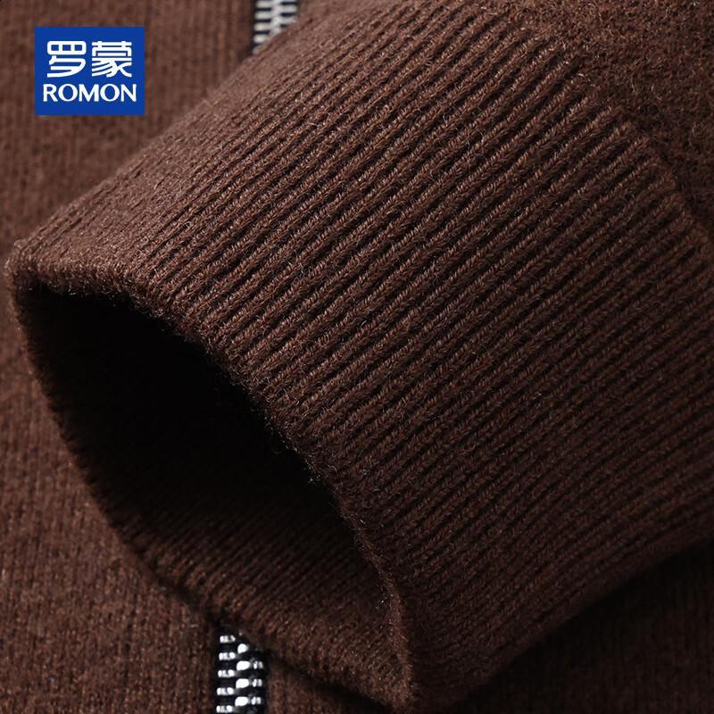 ROMON Men's Heavy 600G 100% Wool Zipper Cardigan