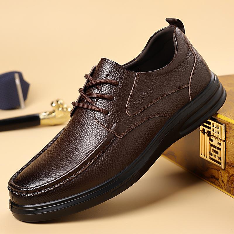 New Designer Lace-up Anti-slip Loafers for Men Solid Color Spring Autumn Leather Shoes Male Fashion Casual Dad Shoes Man