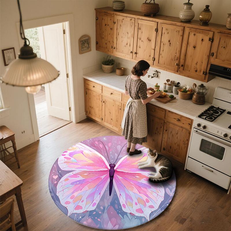 Vlinder,Ronde Vloerkleed,Tapijt voor Woonkamer Slaapkamer Bank Speelkamer Decoratie,Antislip Vloermat