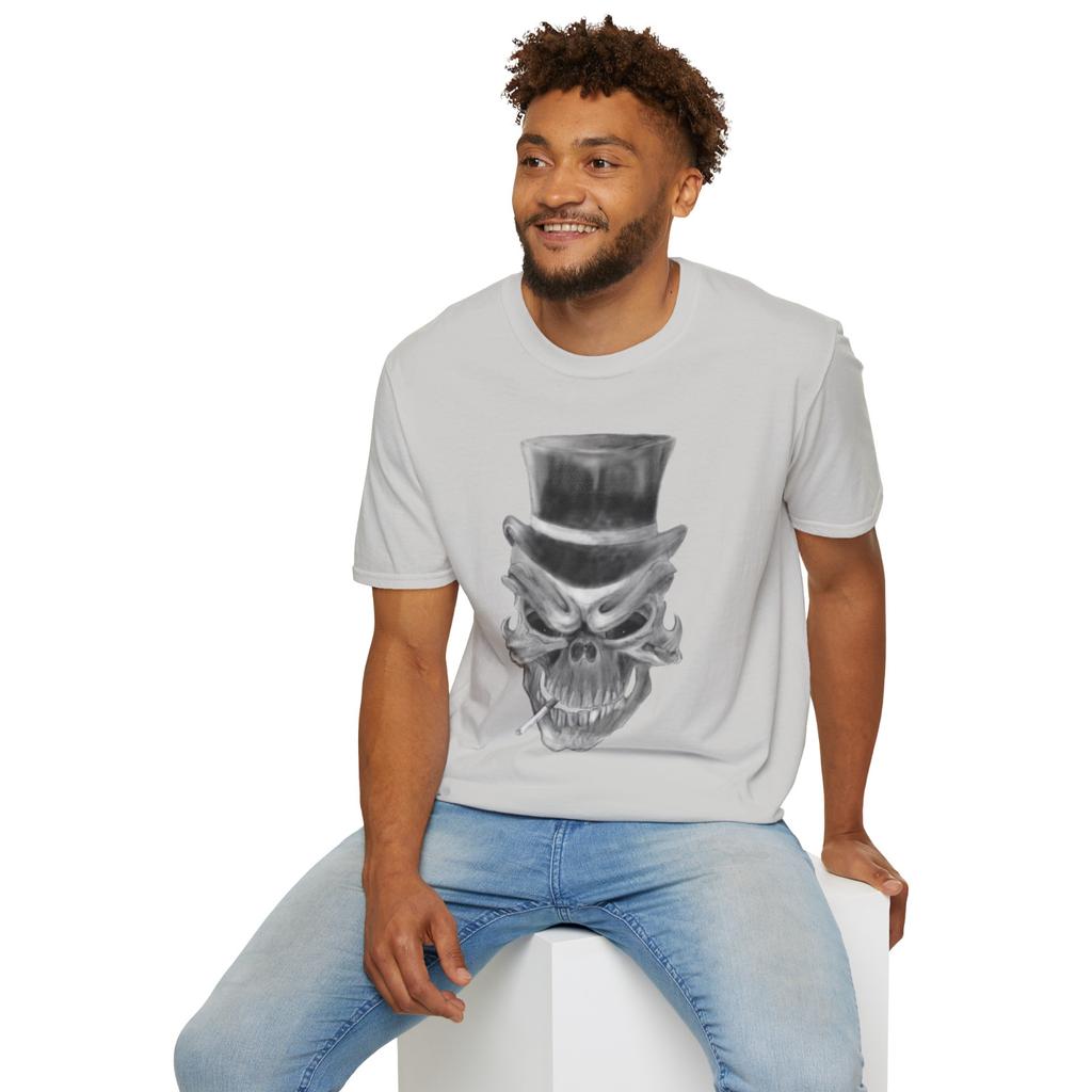 Skull Graphic T-Shirt Gothic Top Hat Skeleton Tee Dark Art Unisex