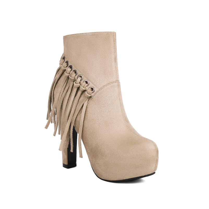 

ANNYMOLI/женские ботильоны, короткие ботинки на платформе с круглым носком и на платформе, на высоком каблуке с застежкой-молнией и кисточками, женская модная обувь, зимняя обувь абрикосового цвета 43 33 миндальный