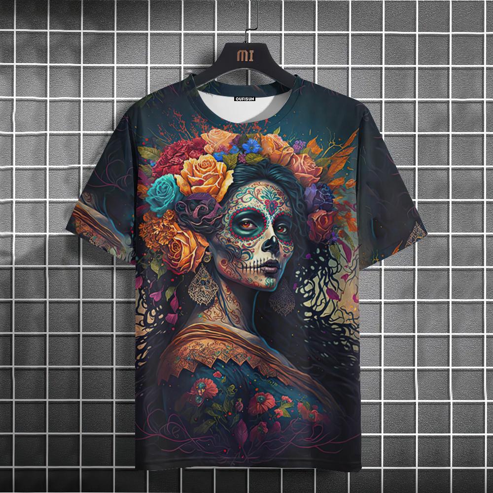 Mexican Skull Day Of The Dead Graphic T Shirt For Unisex WoUnisexs Graffiti Clothing Horror Goth T-shirts Fashion Streetwear Tops Tees