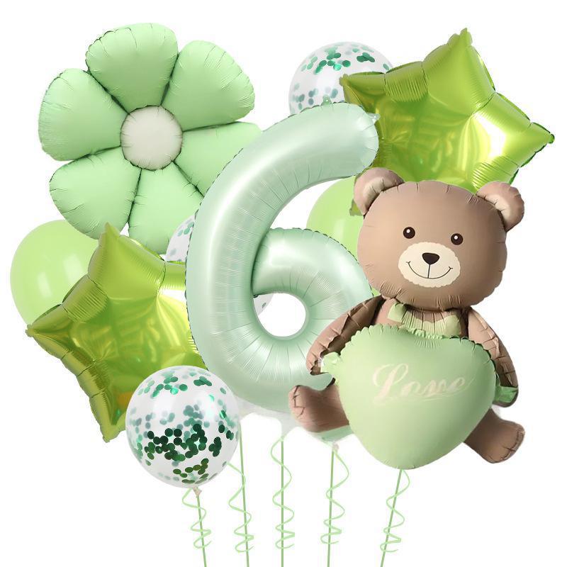 Matte Love Bear Colored Daisies 40 Inch Caramel Cream Aluminum Film Sequins Latex Balloon Birthday Set