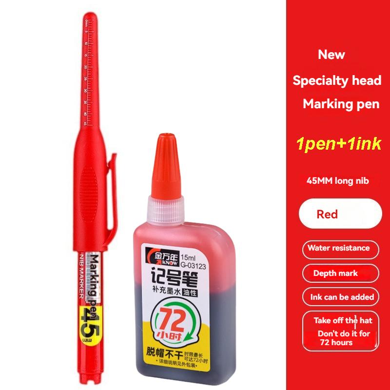 1-12 PCS 45mm Tip Waterproof Long Head Marker Pen Quick-Dry Ink for Woodworking Construction, Deep Hole White Black Red Blue