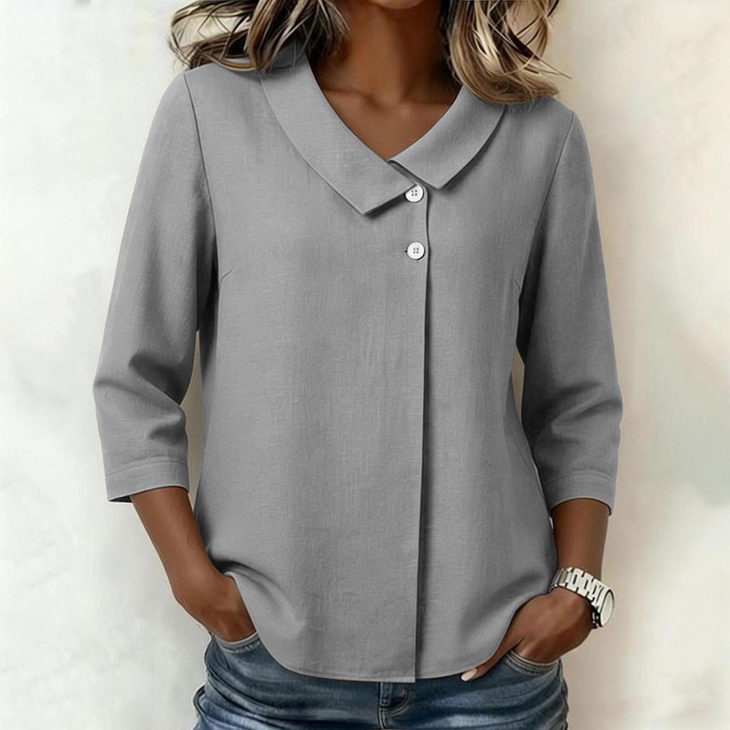 Women's Stylish Casual Collar 3/4 Sleeve Loose-fitting Shirt T-shirt