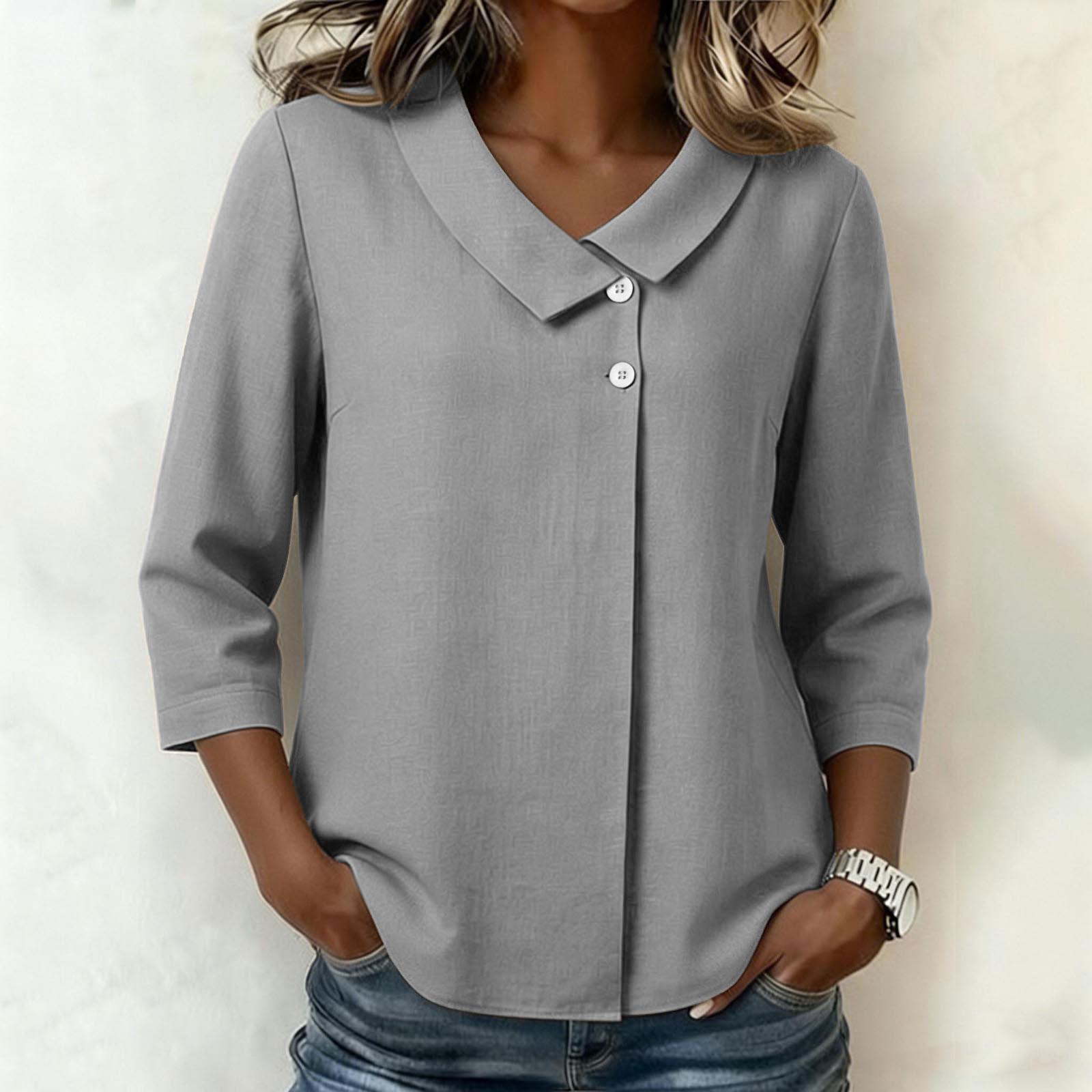 

Women s Stylish Casual Collar 3/4 Sleeve Loose-fitting Shirt T-shirt M