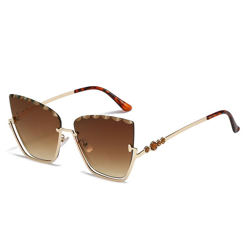 Cat'S Eye Sunglasses, Trendy Half-Frame Metal Trimmed Glasses, Personalized Diamond-Encrusted Sunglasses For Women