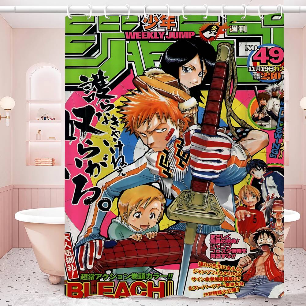 

Anime Bleach Shower Curtain Bath Curtain Print Polyester Fabric Waterproof Bathroom Curtains with Hooks Bath Screen 90x180 cm