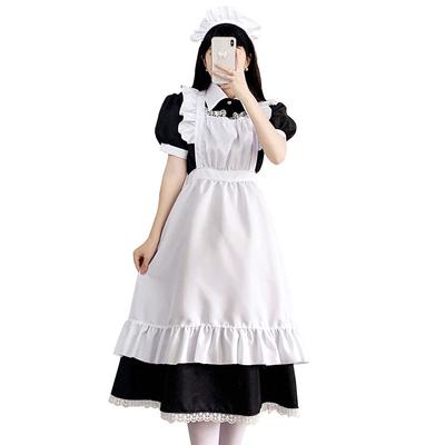 [FULINE] Maid Clothes, Long Skirt, British Style, Cosplay Costume, Women's Apron, Dress, Costume, Disguise, Crossdressing, School Festival, Short