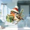 Waterproof PVC Glass Film Christmas Bird Static Window Clings, Decals with Santa Hat And Decorative Stickers for Home Gift Box, Removable Holiday Door