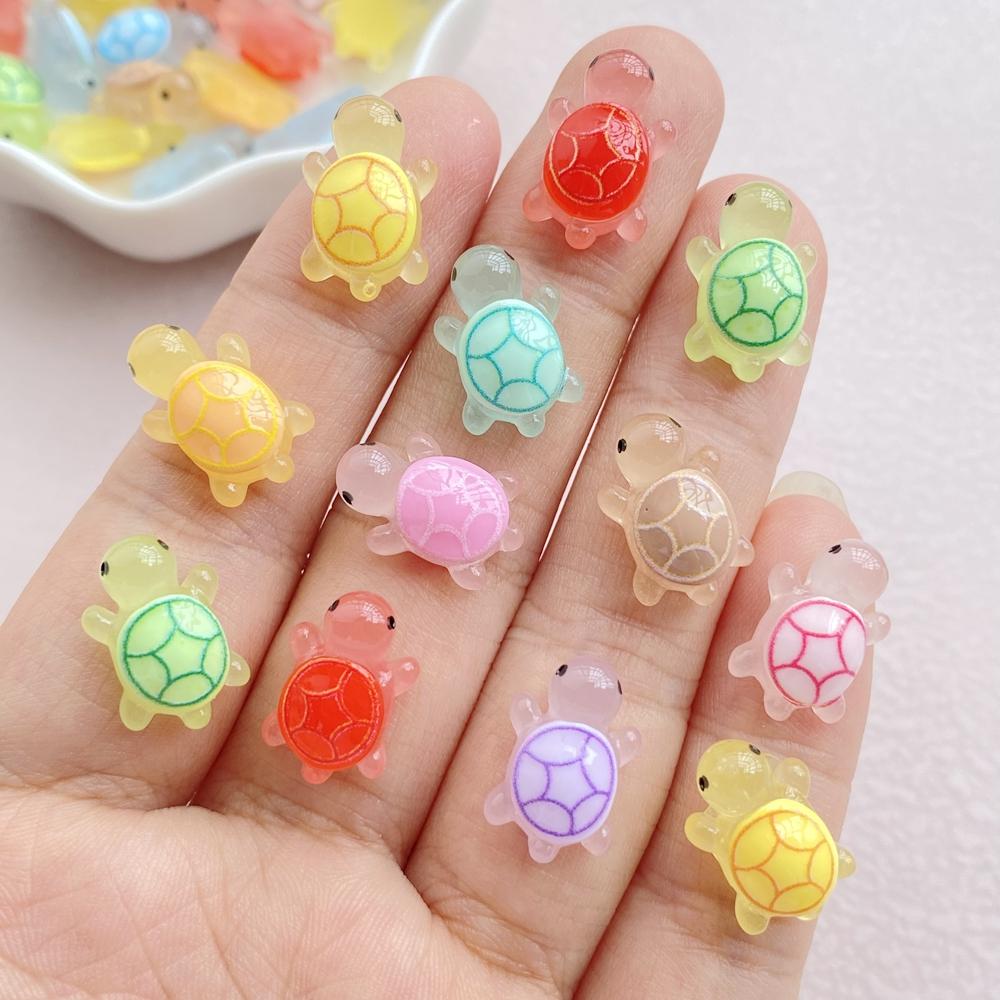 30Pcs Cute Mini Cartoon Night Light Hand-painted Turtle Nail Art Resin Designer Charms DIY Craft For Nail 3D Decorations Jewelry