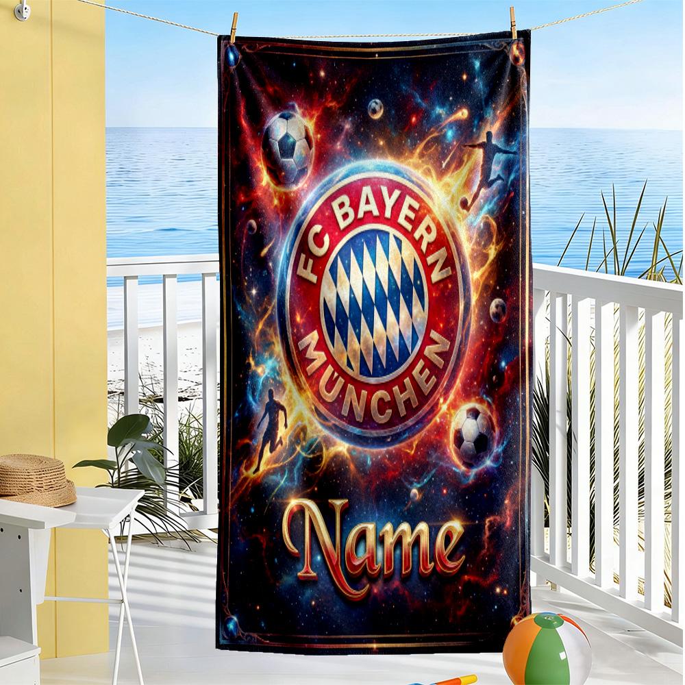 Galactic Bayern Munich Crest Customize Text Beach Towel High Absorbency & Quick-Dry Perfect for Traveling Yoga Camping and Swimming