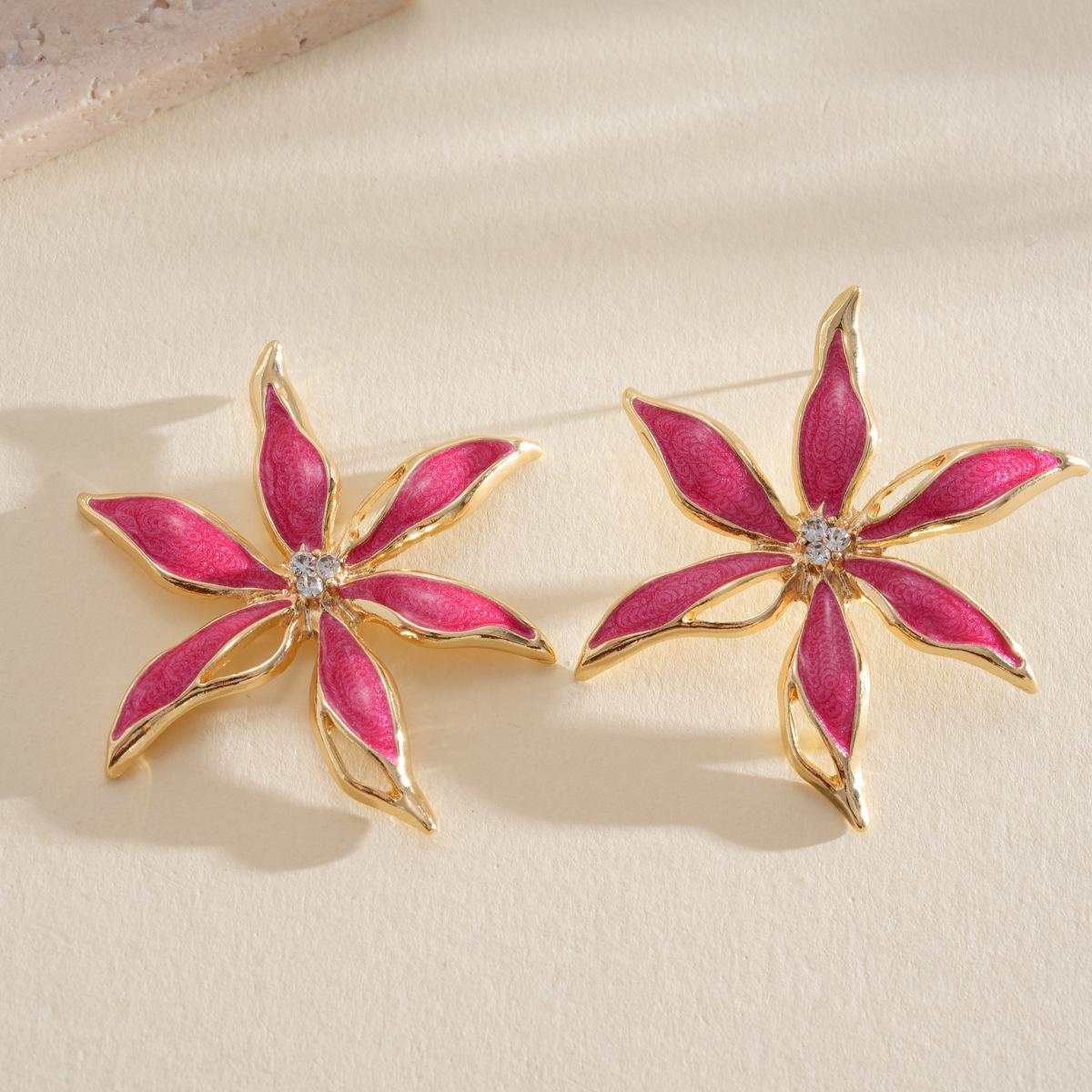 

DIGADAGU Alloy Flower Plant Stud Earrings New Simple Elegant Earrings Women Daily Zircon Accessories розовый