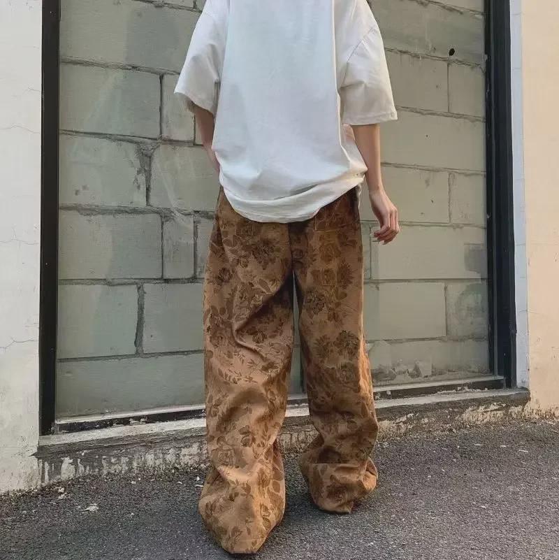 Unisex Corduroy Retro Wide-Leg Printed Pants