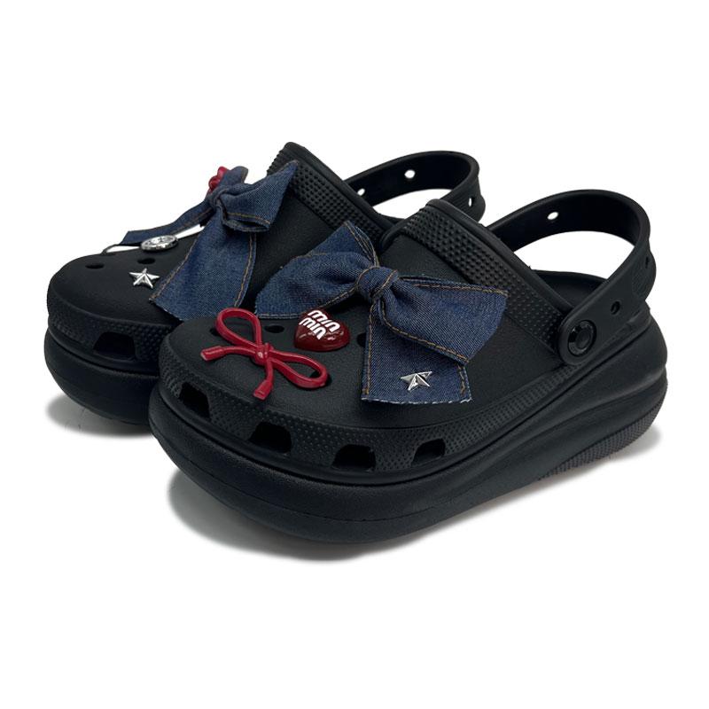 Crocs Crush Clog Denim Butterfly EVA Fashion Sweet and Versatile Vintage Hole Shoes Women Black
