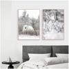 Scandinavian Poster and Print Winter Nature Landscape Canvas Painting Beer Deer Animal Wall Art Picture Nordic Style Home Decor