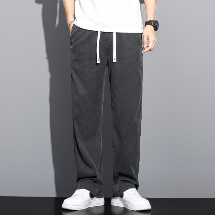 Men's Summer Ice Silk Tencel Jeans - Trendy, Straight, Loose, Wide-Leg Pants