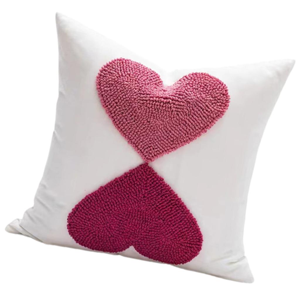 Redness Heart Embroidery Pillows Cover, Cotton Canvas Cushions Case for Home and Office Decoration