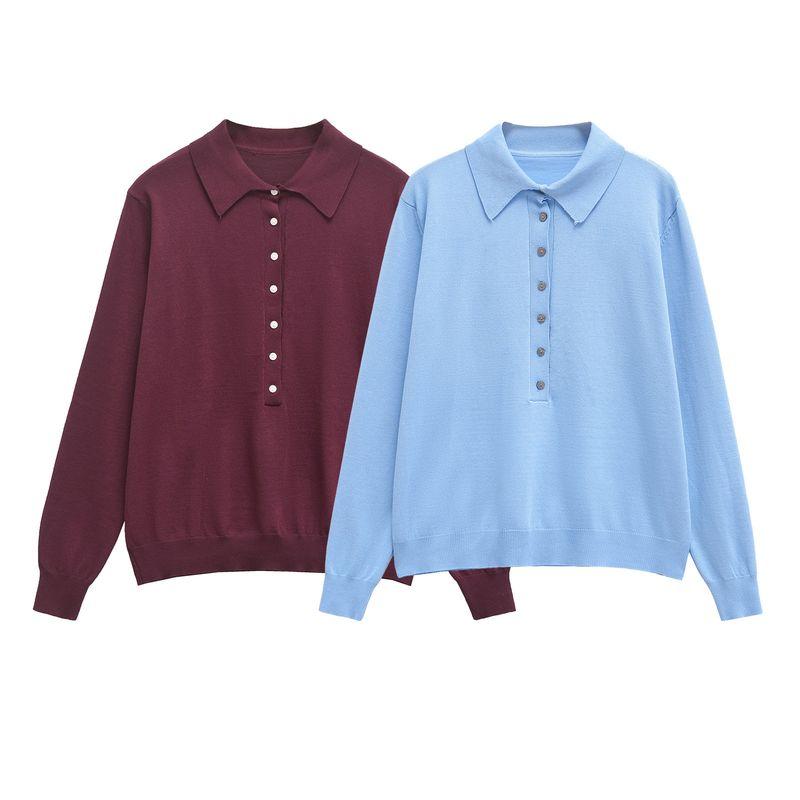 Kaslead New Arrival Women's Fashion Style Fashion Simple Buttons Knitting Long-Sleeved Shirt 2893145