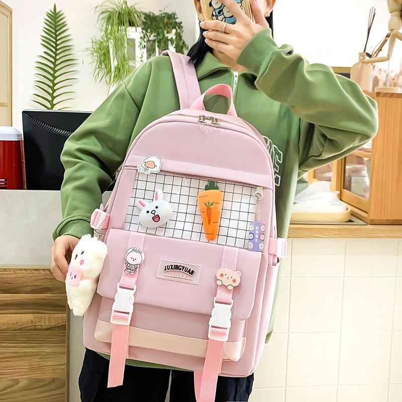 Korean Version of Fashion Trend Casual Large Capacity Foreign Style Versatile Backpack Small Fresh Japanese Four-piece Set Student Schoolbag