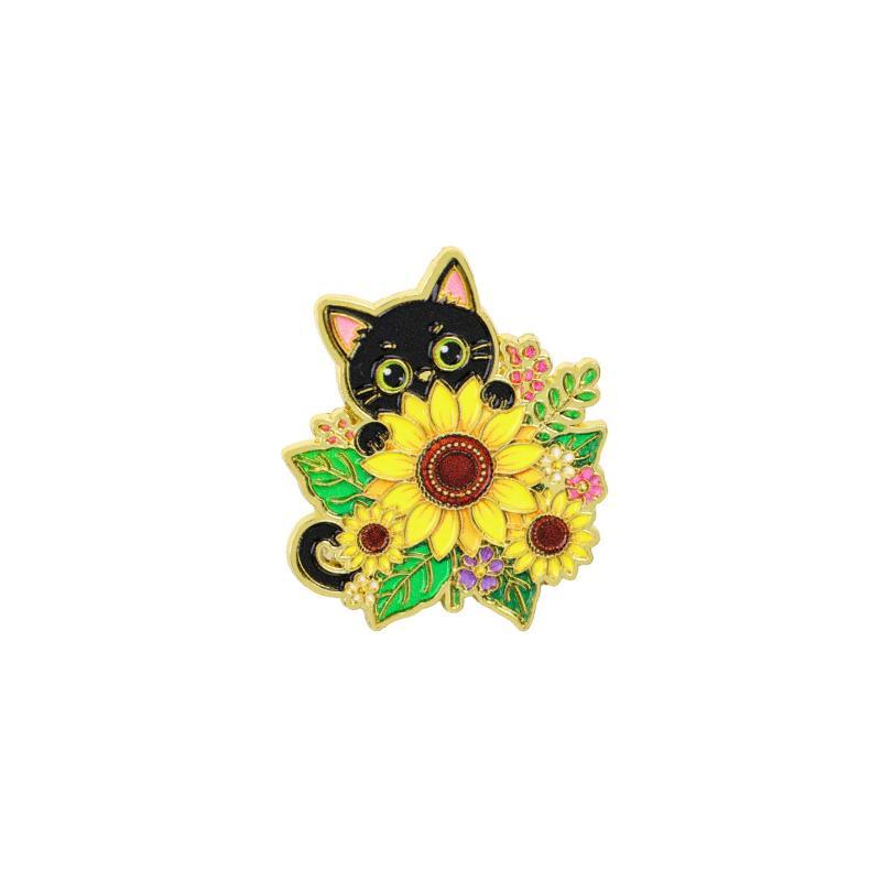 1/6Pcs Animal Brooches Flowers Enamel Pin Set Cartoon Black Cat Brooch For Coat Collar Lapel Pins Metal Badges Jewelry Gift