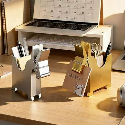 Creative Wooden Horse-Shaped Clip Storage Box Metallic Texture Pen Holder Note Business Card Organizer Cute Animal Desktop Decor for Office School