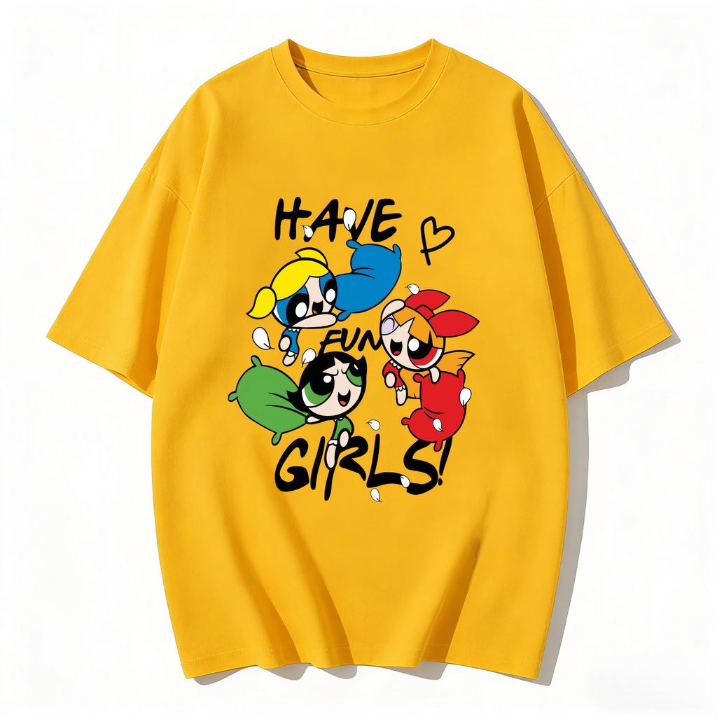 2026 Sommer Niedliche Powerpuff Girls Familien-Matching T-Shirts Cartoon-Druck Baumwoll-T-Shirts Lässige Kurzarm-Oberteile für Kinder und Erwachsene