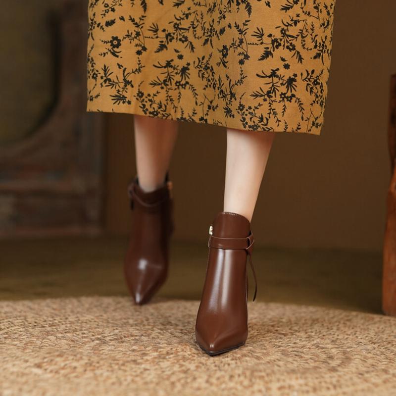 Fashion 2025 Spring Women Boots Split Leather Boots Pointed Toe Chunky Heel Shoes Autumn Zipper Modern Boots for Women High Heel Boots