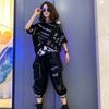 Women's Summer Irregular Printed Letters Suit Short-sleeved Top+ Seven Pants Design Two-piece Set