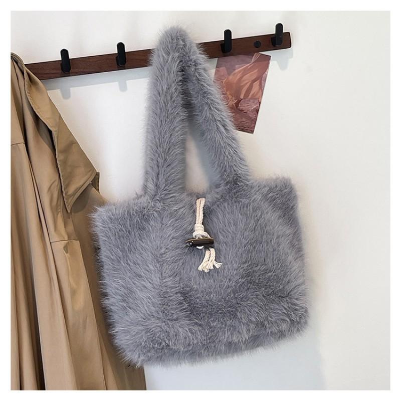 Women's New Plush Bag Large Capacity Fashionable All-matching Hand Carrying Fluffy Cute Girl Shoulder
